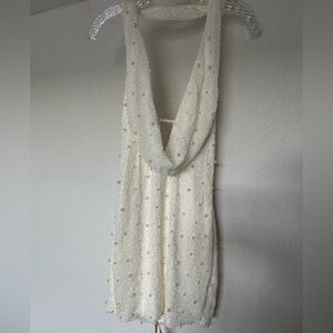 NWT Oh Polly Deep Plunge Embellished Mini Dress in White 6 / Regular Length